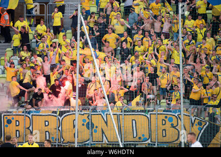 Gli appassionati di Broendby se durante il gioco Lechia Gdansk vs. Broendby se in Stadion Energa Danzica Danzica, Polonia. 25 luglio 2019 © Wojciech Strozyk / Alam Foto Stock