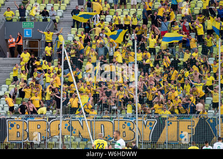 Gli appassionati di Broendby se durante il gioco Lechia Gdansk vs. Broendby se in Stadion Energa Danzica Danzica, Polonia. 25 luglio 2019 © Wojciech Strozyk / Alam Foto Stock