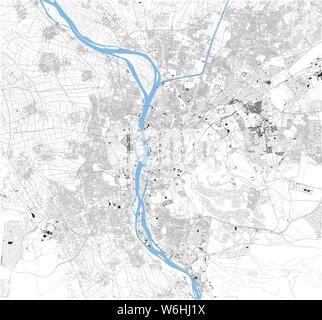 Mappa satellitare di Cairo è la capitale dell'Egitto, associato con l'antico Egitto, come la famosa Piramide di Giza complesso. Fiume Nilo Illustrazione Vettoriale