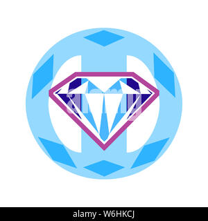 Una icona a forma di diamante nella parte anteriore di un pallone da calcio forma con un cerchio di base forme di diamante. Foto Stock