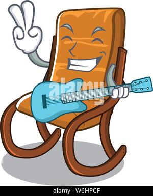 Chitarra con sedia a dondolo in forma cartoon Illustrazione Vettoriale