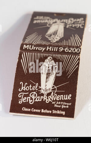 1930s matchbook souvenir da Hotel Dieci Park Avenue in New York City, Stati Uniti d'America Foto Stock