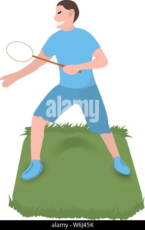 Giocatore di Tennis Icona. Etichetta di sport su sfondo bianco. Carattere di stile cartoon. Illustrazione Vettoriale. Illustrazione Vettoriale