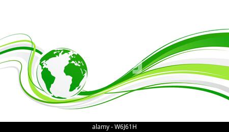 Globo terrestre con onde astratto isolato su sfondo bianco. Sfondo vettoriale con linee ondulate e globo. Elementi per la tua progettazione, brochure, volantini. Illustrazione Vettoriale