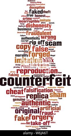 Contraffazione di parola il concetto di cloud. Collage fatto di parole sulle merci contraffatte. Illustrazione Vettoriale Illustrazione Vettoriale