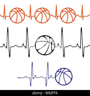 Tre differenti tracce di impulsi con simboli di pallacanestro Illustrazione Vettoriale