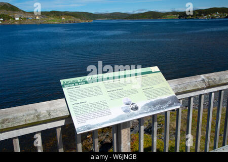 Centro visitatori scheda interpretativa, Fort Point sito militare, la trinità, Terranova e Labrador, Canada Foto Stock
