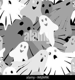 Halloween fantasmi seamless pattern. Illustrazione Vettoriale in stile cartoon. Illustrazione Vettoriale