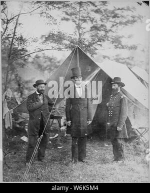 Il presidente Lincoln, Allan Pinkerton, e il Mag. Gen. Giovanni A. McClernand. Foto Stock