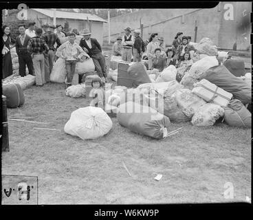 Gruppo Salinas Centro, Salinas, California. Persone di ascendenza giapponese evacuata da ovest . . .; Portata e contenuto: tutta la didascalia per questa fotografia si legge: Salinas Centro di assemblaggio, Salinas, California. Persone di ascendenza giapponese evacuati dalla costa ovest, dopo il suo arrivo presso un centro di raccolta, dove essi hanno vissuto temporaneamente prima di essere trasferito alla delocalizzazione centri. Foto Stock