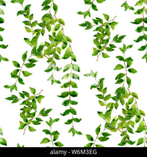 Acquerello illustrazione della foglia, seamless pattern su sfondo bianco Foto Stock
