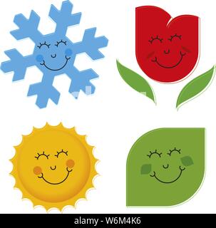 Illustrazione Vettoriale. Four seasons cartoon sorridente. Carattere isolato. Illustrazione Vettoriale