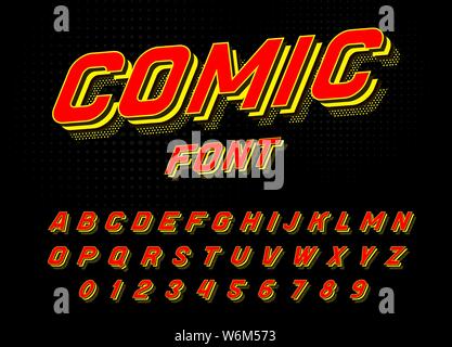 Font di fumetti per i poster. La Pop art gioco retrò alfabeto. Vintage futuristico 80 s il carattere tipografico, modificabile e stratificati. Moderno vettore cromo lettere in discoteca Illustrazione Vettoriale