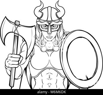 Femmina Viking gladiatore donna guerriero squadra mascotte Illustrazione Vettoriale