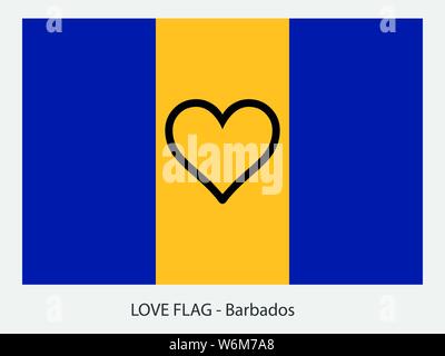 Io amo le Barbados, vettore indicatore con cuore segno che simboleggia l'amore per questo paese Illustrazione Vettoriale
