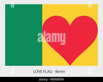Io amo il Benin bandiera del vettore con cuore segno che simboleggia l'amore per questo paese Illustrazione Vettoriale