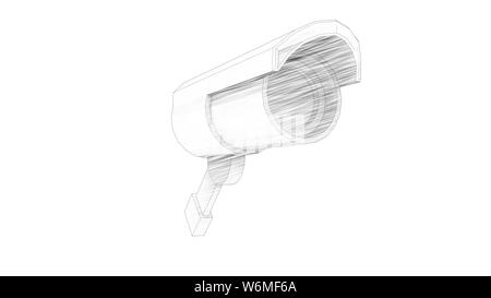 3D rendering disegno schizzo di una telecamera TVCC isolato in uno sfondo bianco Foto Stock
