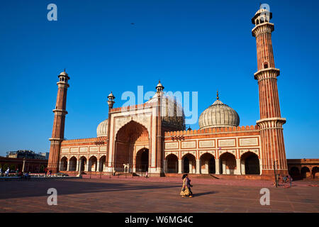 India, Delhi, Vecchia Delhi, Jama Masjid moschea costruire da Shah Jahan, l'imperatore moghol Foto Stock