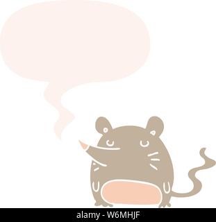 Cartoon mouse con discorso bolla in stile retrò Illustrazione Vettoriale