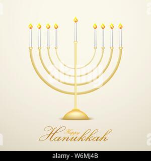 Hanukkah, il festival ebraico di luci festive sfondo con menorah bianco su sfondo astratto. Illustrazione Vettoriale