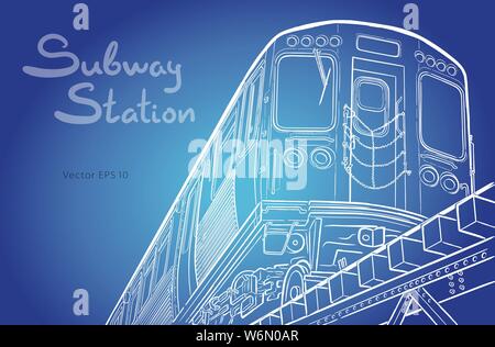 Treno della metropolitana. Mano bozzetto illustrazione vettoriale Illustrazione Vettoriale