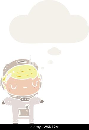 Cartoon astronauta con bolle di pensiero in stile retrò Illustrazione Vettoriale