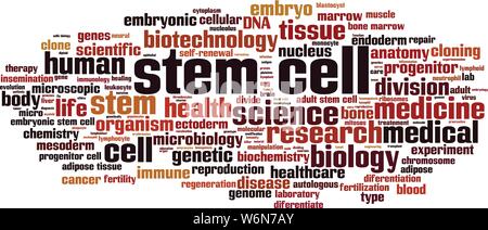 Cellula staminale parola concetto di cloud computing. Collage fatto di parole circa le cellule staminali. Illustrazione Vettoriale Illustrazione Vettoriale