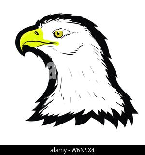Stilizzata bianco nord americano aquila calva testa Tattoo Design. Il logo di uccelli della preda. Predator Hawk mascotte. Il simbolo di libertà. Illustrazione Vettoriale