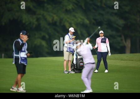 Thailandia del Ariya Jutanugarn durante il giorno due di AIG donna British Open at Woburn Golf Club, poco Brickhill. Foto Stock