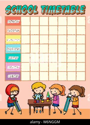 Gli alunni delle scuole con planner calendario illustrazione Illustrazione Vettoriale