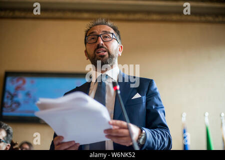 08/02/2019. Bologna. commemorazione della strage di Bologna del 2 agosto 1980. Nella foto, il Ministro di Giustizia Alfonso Bonafede (Michele Lapini/fotogramma, Bologna - 2019-08-02) p.s. la foto e' utilizzabile nel rispetto del contesto in cui e' stata scattata, e senza intento diffamatorio del decoro delle persone rappresentate Foto Stock