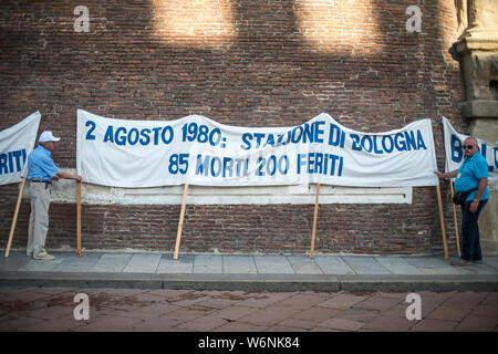 08/02/2019. Bologna. commemorazione della strage di Bologna del 2 agosto 1980. (Michele Lapini/fotogramma, Bologna - 2019-08-02) p.s. la foto e' utilizzabile nel rispetto del contesto in cui e' stata scattata, e senza intento diffamatorio del decoro delle persone rappresentate Foto Stock