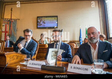 08/02/2019. Bologna. commemorazione della strage di Bologna del 2 agosto 1980 con virginio merola, Alfonso bonafede e Stefano bonaccini. (Michele Lapini/fotogramma, Bologna - 2019-08-02) p.s. la foto e' utilizzabile nel rispetto del contesto in cui e' stata scattata, e senza intento diffamatorio del decoro delle persone rappresentate Foto Stock