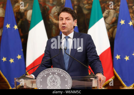 Roma, Italia. 02Aug, 2019. Giuseppe Conte Roma il 2 agosto 2019. Il Primo Ministro italiano incontra il neoeletto Presidente della Commissione europea. Foto di Samantha Zucchi Insidefoto Credito: insidefoto srl/Alamy Live News Foto Stock