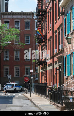 Gay Street New York, vista in estate di Gay Street nel Greenwich Village, Manhattan, New York City, Stati Uniti d'America. Foto Stock