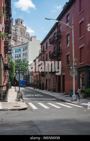 Gay Street New York, vista in estate di Gay Street nel Greenwich Village, Manhattan, New York City, Stati Uniti d'America. Foto Stock