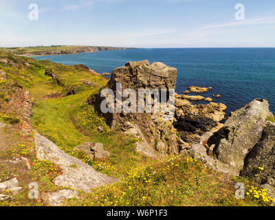 Bellissima vista del rame litorale vicino Bunmahon nella Contea di Waterford, Irlanda. Foto Stock