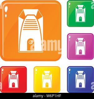 Moderna casa elettrico riscaldatore set di icone a colori del vettore Illustrazione Vettoriale
