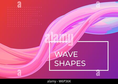Modello di poster moderno e colorato con flusso di fluidi dinamico. Forma del liquido ondulato su sfondo di colore viola rosa. Art design per progetti di design. Illustrazione della copertura gradiente astratta del vettore Illustrazione Vettoriale
