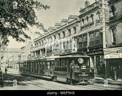 'A Sydney il tram a vapore", 1901. Tram a vapore sono stati introdotti per la mostra internazionale del 1879. Sydney, Fondata come colonia penale britannica nel 1788, divenne uno dei sei colonie per formare una federazione e il Commonwealth of Australia nel gennaio 1901. Da "Australia Federated". [La società Werner, London, 1901] Foto Stock