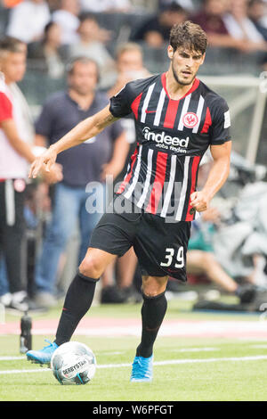 Francoforte, Deutschland. 02Aug, 2019. Goncalo PACIENCIA (F) con sfera, singole con sfera, azione a figura intera, verticale, Calcio Europa League, qualifica, Round 2, Rueckspiel, Eintracht Francoforte (F) - FC Flora Tallinn (Flora) 2: 1, su 01.08. 2019 a Francoforte, in Germania. | Utilizzo di credito in tutto il mondo: dpa/Alamy Live News Foto Stock