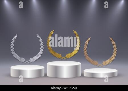 Piattaforma realistico, podio o piedistallo con faretti Illustrazione Vettoriale