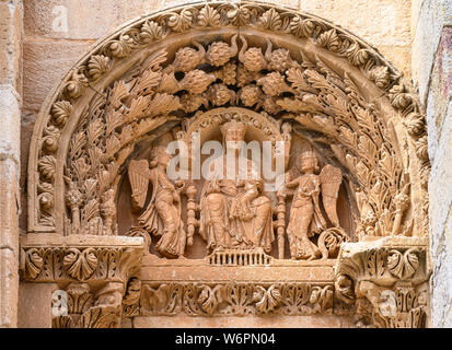 Dettaglio di una pietra scolpita arch sul, del XII secolo, Puerta del Obispo (Vescovo la porta) Zamora la cattedrale romanica, Zamora, provincia di Zamora, Casti Foto Stock