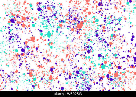 Il neon verde, viola e corallo round casuale gli spruzzi di vernice su sfondo bianco. Abstract texture colorate Foto Stock