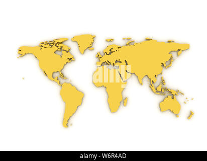 Yellow World map 3d rednder isolati su sfondo bianco Foto Stock