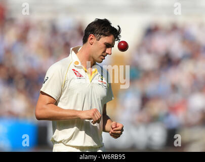 BIRMINGHAM, Inghilterra. 02 AGOSTO 2019: Pat Cummins di Australia durante il giorno delle Ceneri Specsavers primo test match a Edgbaston Cricket Ground, Birmingham. Foto Stock