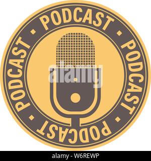 Semplice piatto la registrazione di podcast, podcasting Icona o simbolo con microfono illustrazione vettoriale Illustrazione Vettoriale