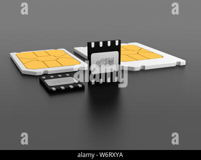 ESIM e schede SIM, illustrazione. Foto Stock