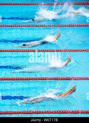 Berlino, Deutschland. 02Aug, 2019. Funzione, avviare, dive, filo 100m Ruecken gli uomini su 02.08.2019 tedesco Nuoto Campionati 2019, dal 01.08. - 04.08.2019 a Berlino e in Germania. | Utilizzo di credito in tutto il mondo: dpa/Alamy Live News Foto Stock