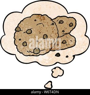 Cartoon i cookie con bolle di pensiero in grunge stile di tessitura Illustrazione Vettoriale